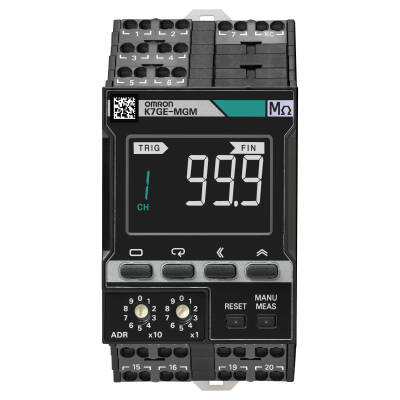 Omron - K7GE-MGMD Insulation Resistance Monitoring Device for 3-phase & servo motors, pumps and heaters, 24 VAC/VDC, transistor control output, Push-in Plus, LCD display, RS-485/Modbus/RTU - 1