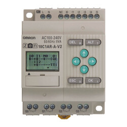 OMRON Programmable relay, 24 VDC supply, 6x 100-240 VAC inputs (2 of which can be 0-10 V analog inputs), 4x relay outputs 5 A, RTC, LCD display, expandable - 1