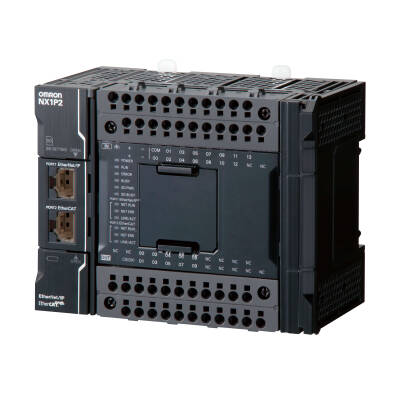 OMRON Sysmac NX1P CPU, 24 Dijital Transistor I/O (NPN), 1.5 MB hafıza, EtherCAT (0 senkron eksen, 4 PTP eksen, 16 EtherCAT cihazı), EtherNet/IP ve 2 opsiyonel seri port - 1